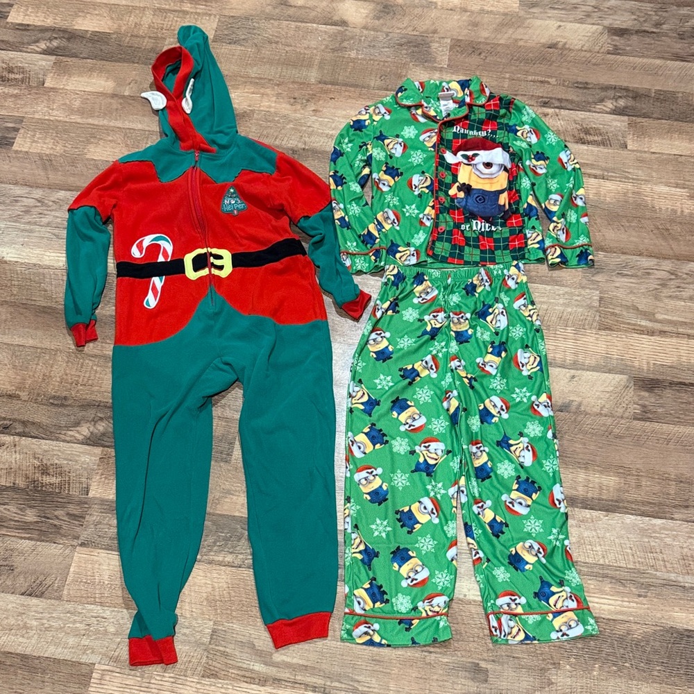 Festive Elf and Minion Pajama Set-Size 10